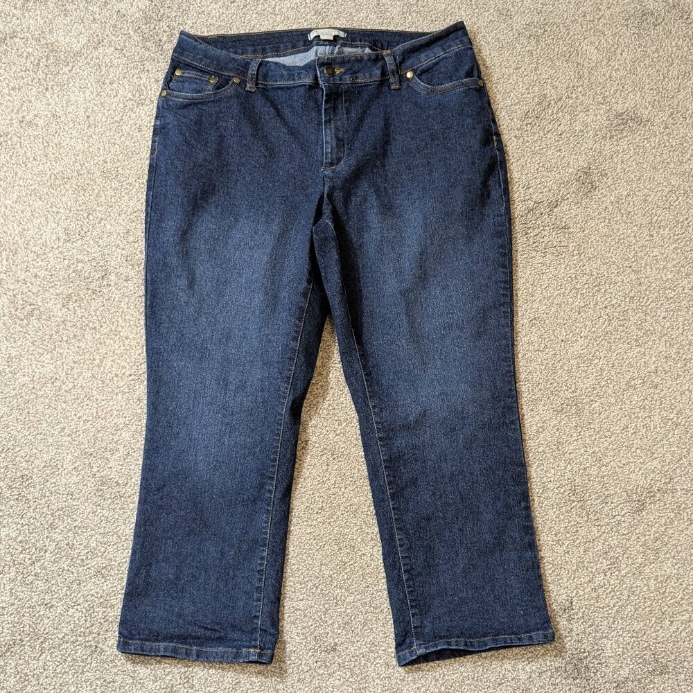 WOMAN WITHIN Blue Stretch Denim Mid-Rise Cropped Jeans; Size 12W Petite